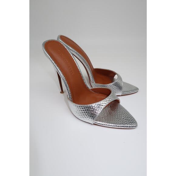 Cult of Coquette Vegan Reptile Pattern 120 Heeled Mules Silver Women's Size 7 - Picture 2 of 7